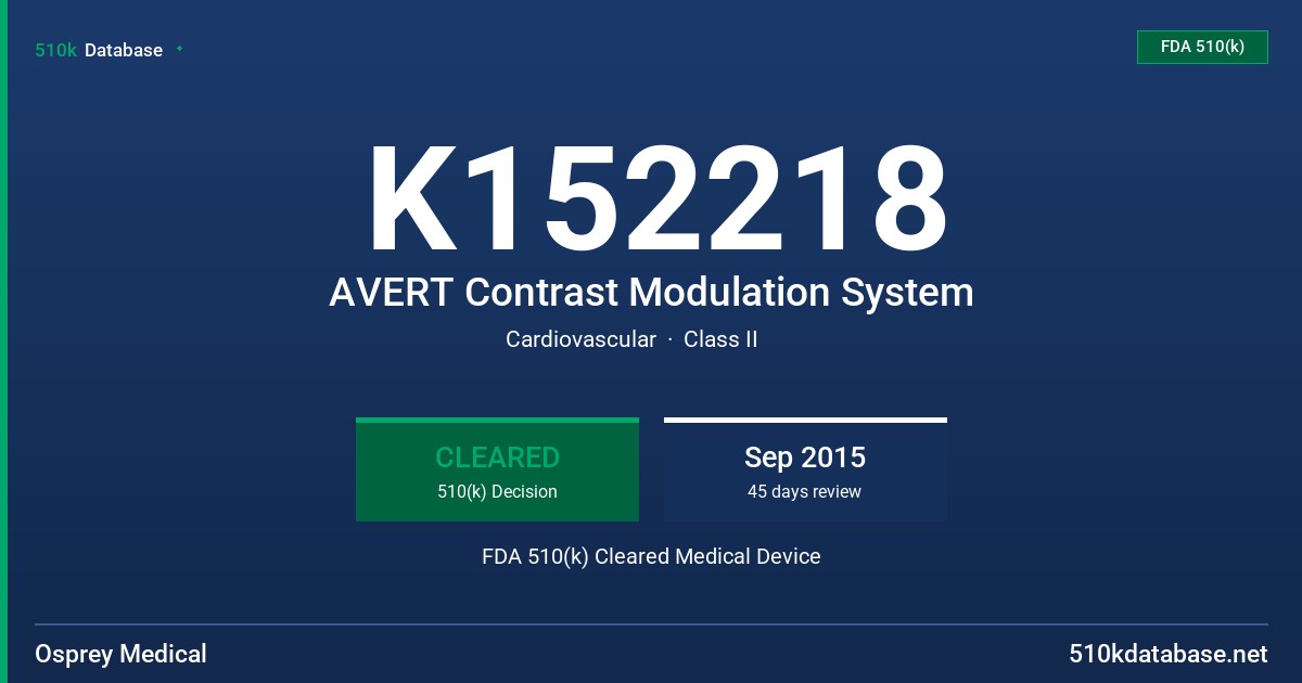 K152218 AVERT Contrast Modulation System FDA 510(k) Cleared Medical Device