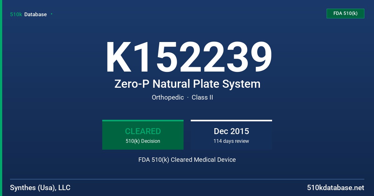 K152239 Zero-P Natural Plate System FDA 510(k) Cleared Medical Device