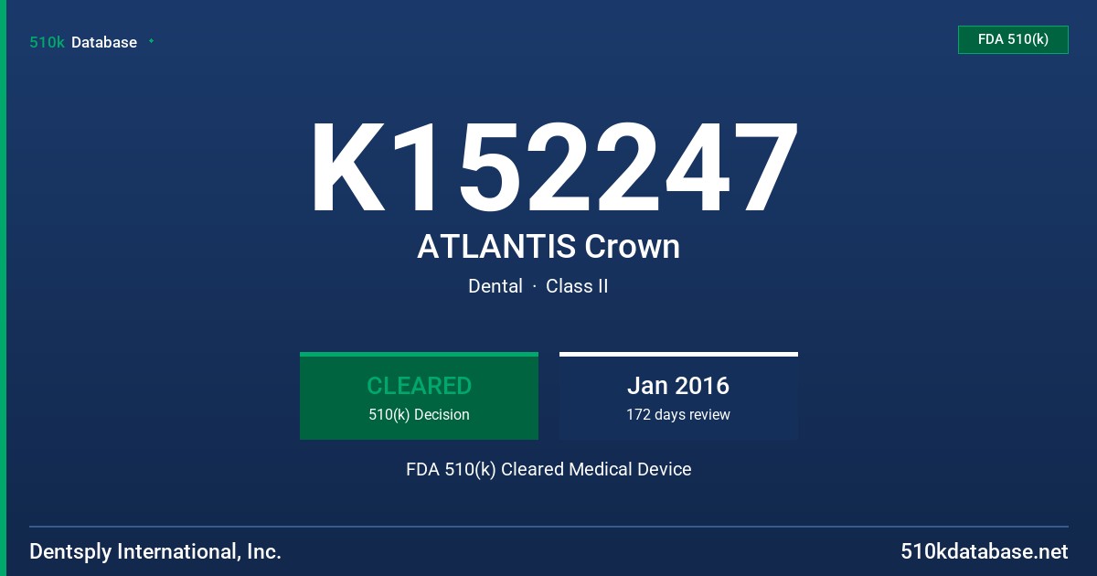K152247 ATLANTIS Crown FDA 510(k) Cleared Medical Device