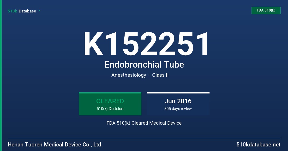 K152251 Endobronchial Tube FDA 510(k) Cleared Medical Device