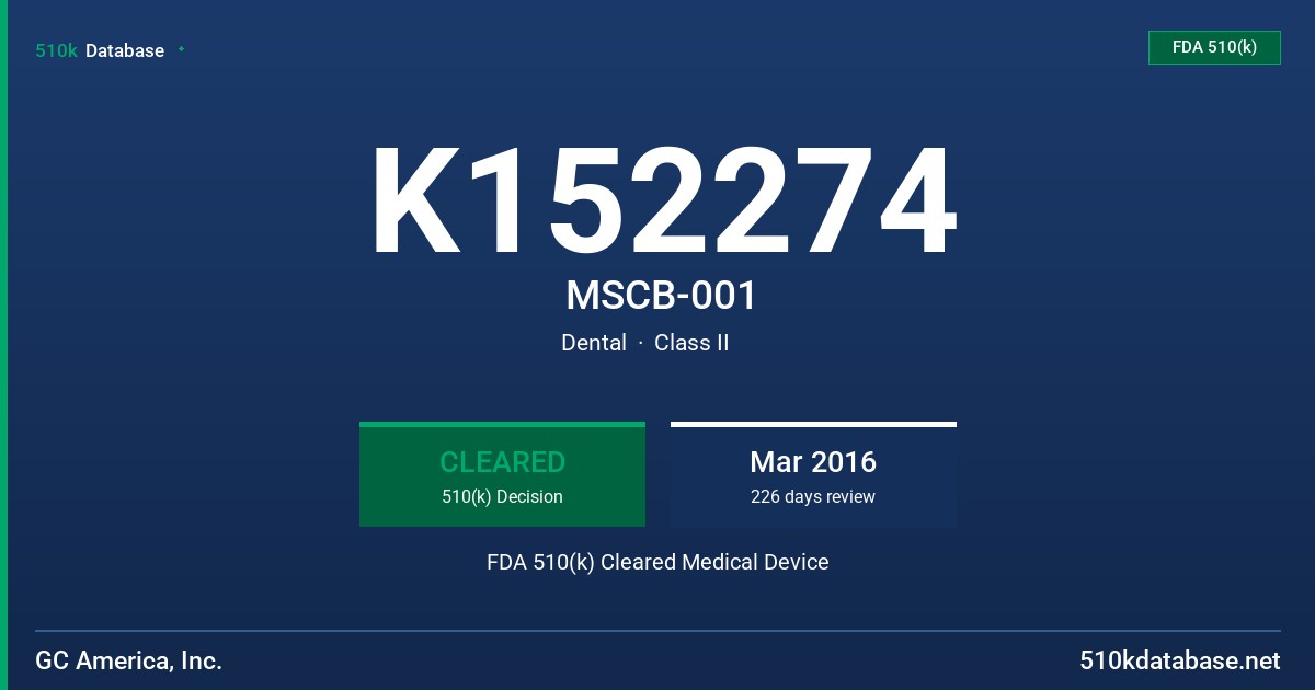 K152274 MSCB-001 FDA 510(k) Cleared Medical Device