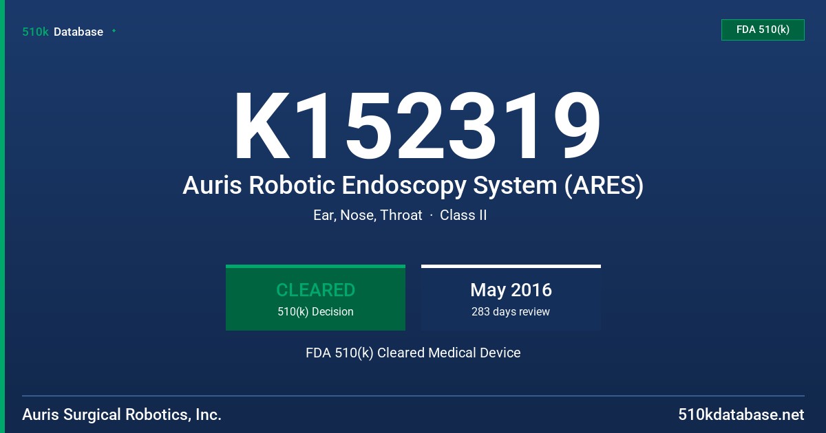 K152319 Auris Robotic Endoscopy System (ARES) FDA 510(k) Cleared Medical Device