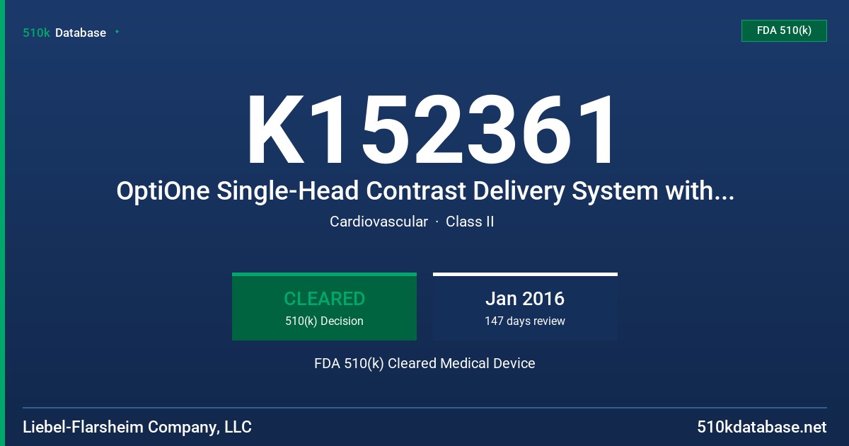 K152361 OptiOne Single-Head Contrast Delivery System with Pedestal FDA 510(k) Cleared Medical Device