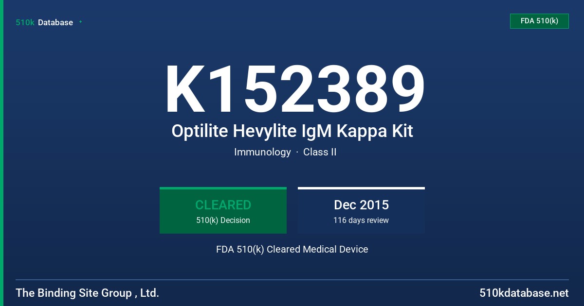 K152389 Optilite Hevylite IgM Kappa Kit FDA 510(k) Cleared Medical Device