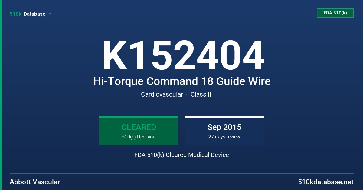 K152404 Hi-Torque Command 18 Guide Wire FDA 510(k) Cleared Medical Device