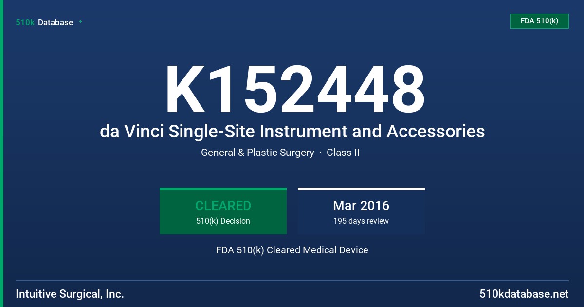 K152448 da Vinci Single-Site Instrument and Accessories FDA 510(k) Cleared Medical Device