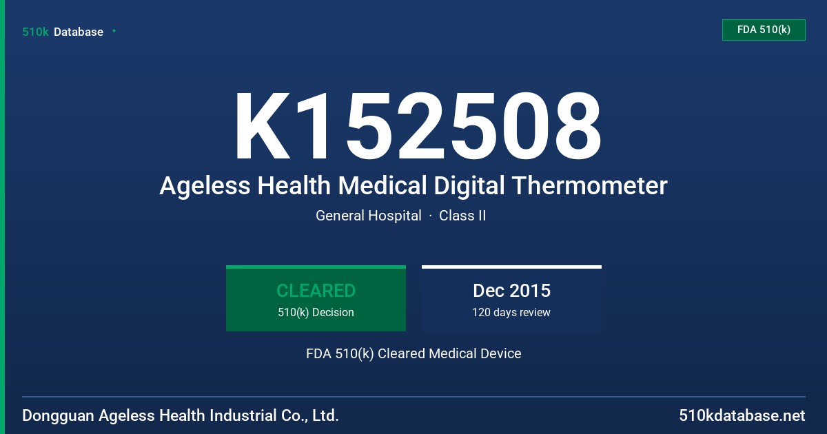 K152508 Ageless Health Medical Digital Thermometer FDA 510(k) Cleared Medical Device