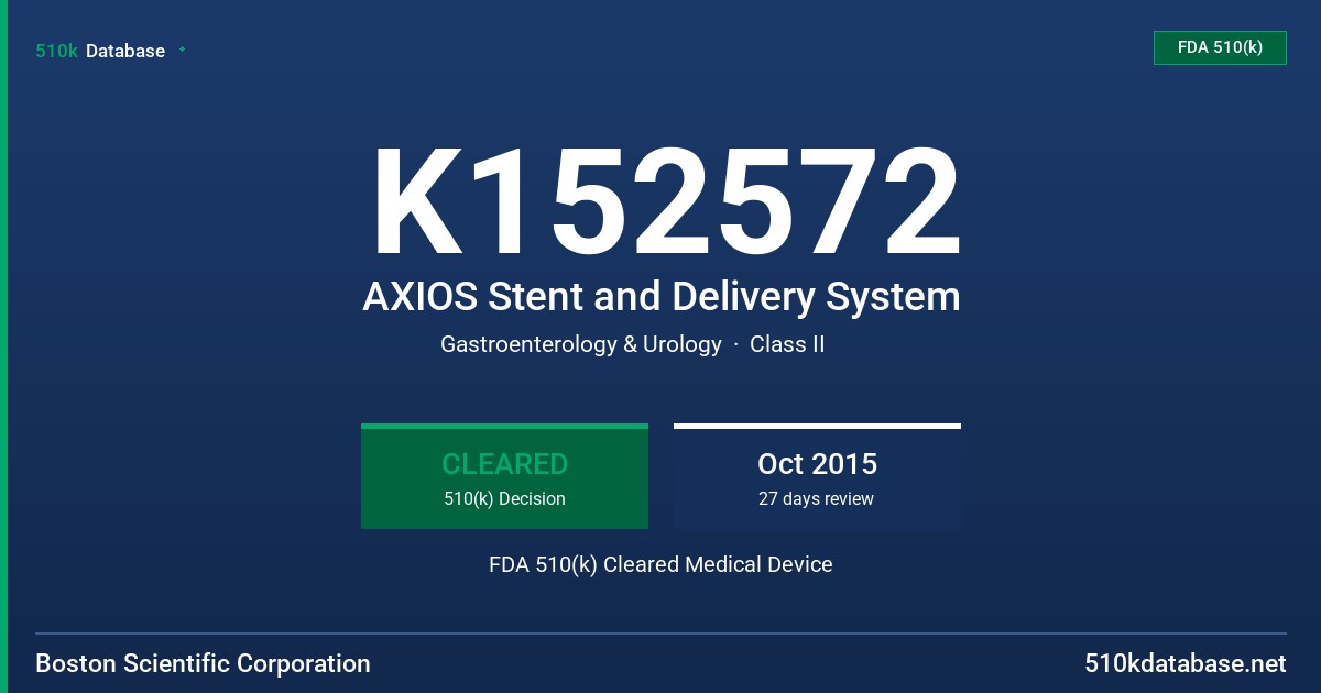 K152572 AXIOS Stent and Delivery System FDA 510(k) Cleared Medical Device