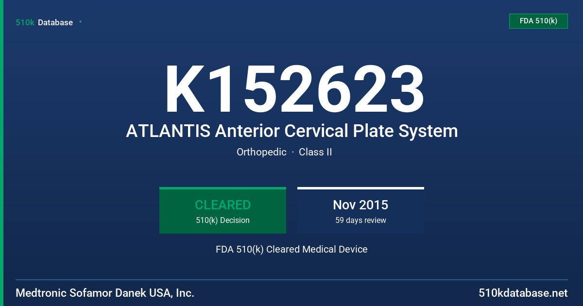K152623 ATLANTIS Anterior Cervical Plate System FDA 510(k) Cleared Medical Device
