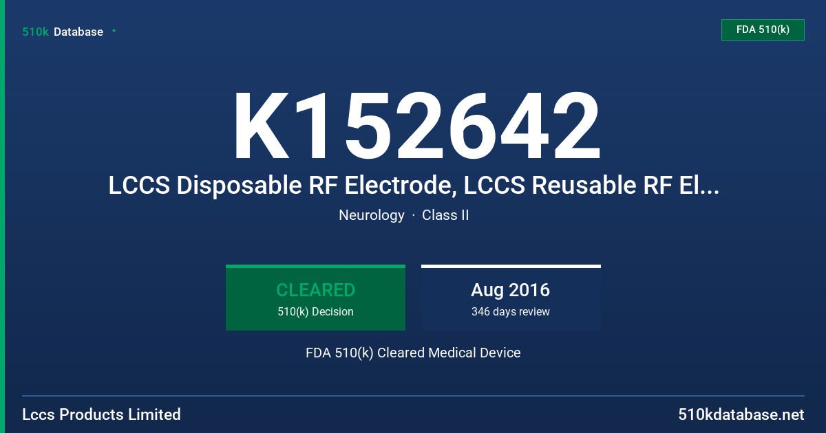 K152642 LCCS Disposable RF Electrode, LCCS Reusable RF Electrode FDA 510(k) Cleared Medical Device