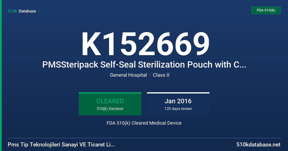 K152669 PMSSteripack Self-Seal Sterilization Pouch with Chemical Indicator (KP) FDA 510(k) Cleared Medical Device