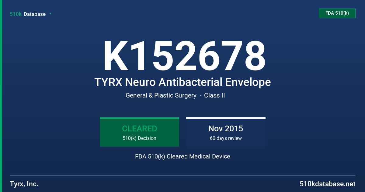 K152678 TYRX Neuro Antibacterial Envelope FDA 510(k) Cleared Medical Device