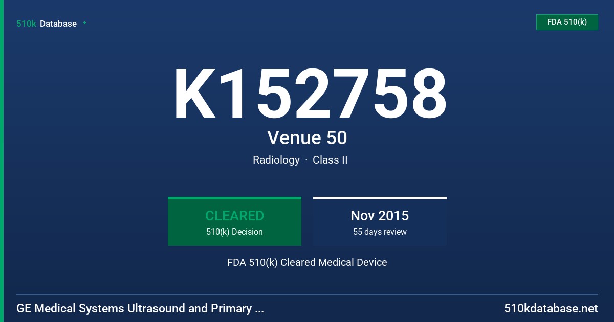K152758 Venue 50 FDA 510(k) Cleared Medical Device