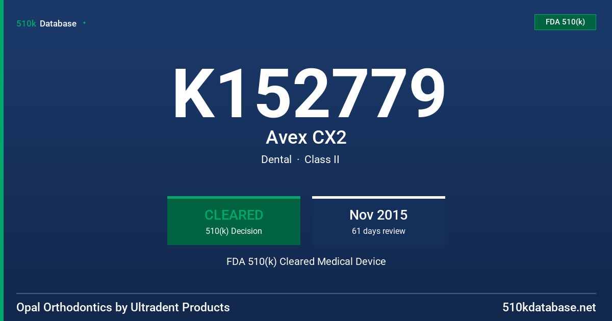 K152779 Avex CX2 FDA 510(k) Cleared Medical Device