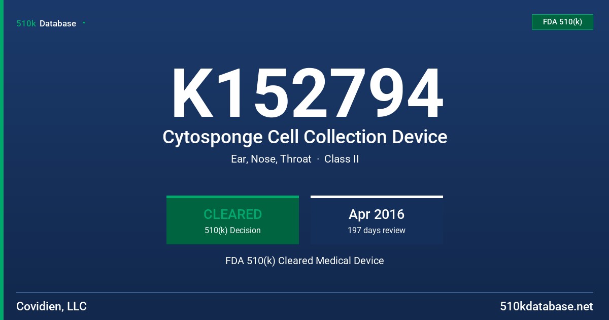 K152794 Cytosponge Cell Collection Device FDA 510(k) Cleared Medical Device
