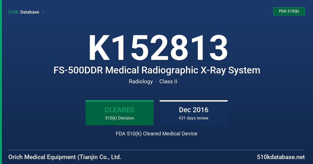 K152813 FS-500DDR Medical Radiographic X-Ray System FDA 510(k) Cleared Medical Device