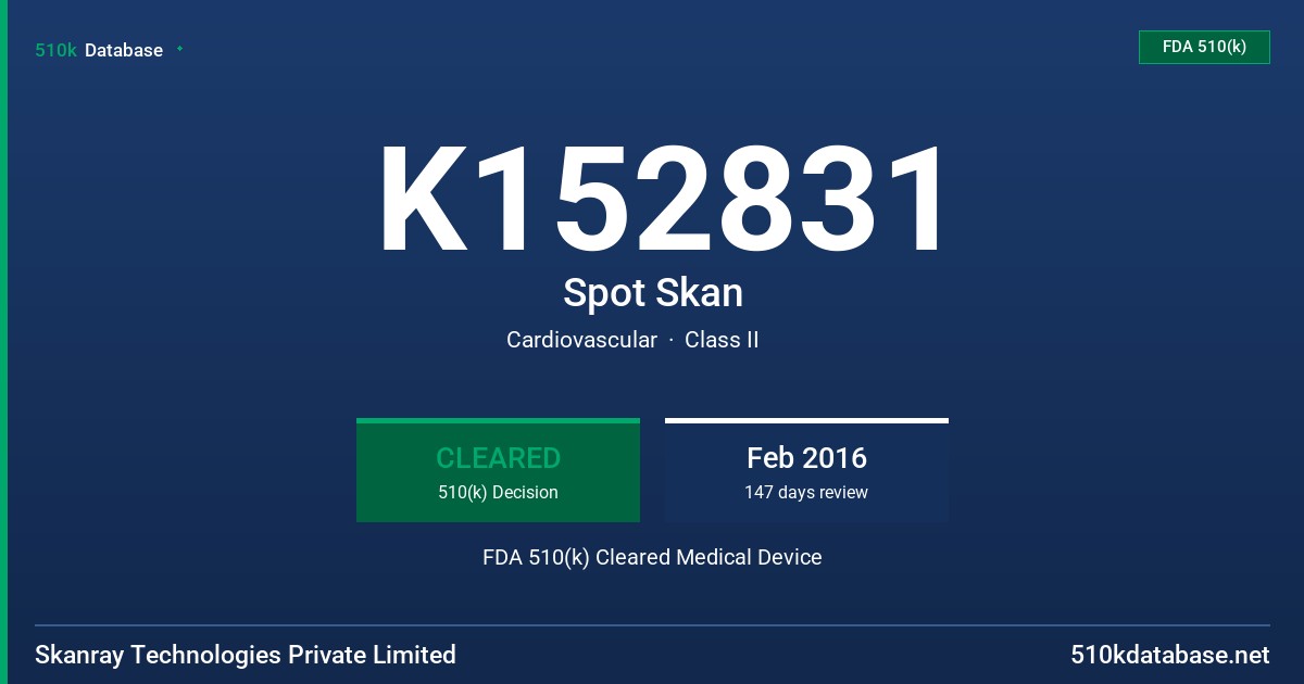 K152831 Spot Skan FDA 510(k) Cleared Medical Device