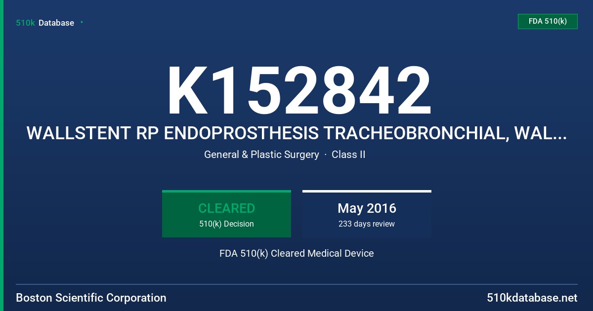 K152842 WALLSTENT RP ENDOPROSTHESIS TRACHEOBRONCHIAL, WALLSTENT  ENDOPROSTHESIS TRACHEOBRONCHIAL FDA 510(k) Cleared Medical Device