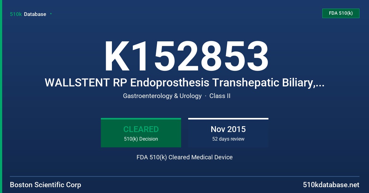 K152853 WALLSTENT RP Endoprosthesis Transhepatic Biliary, WALLSTENT Endoprosthesis Transhepatic Biliary FDA 510(k) Cleared Medical Device