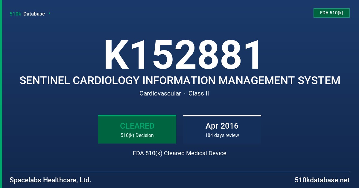K152881 SENTINEL CARDIOLOGY INFORMATION MANAGEMENT SYSTEM FDA 510(k) Cleared Medical Device