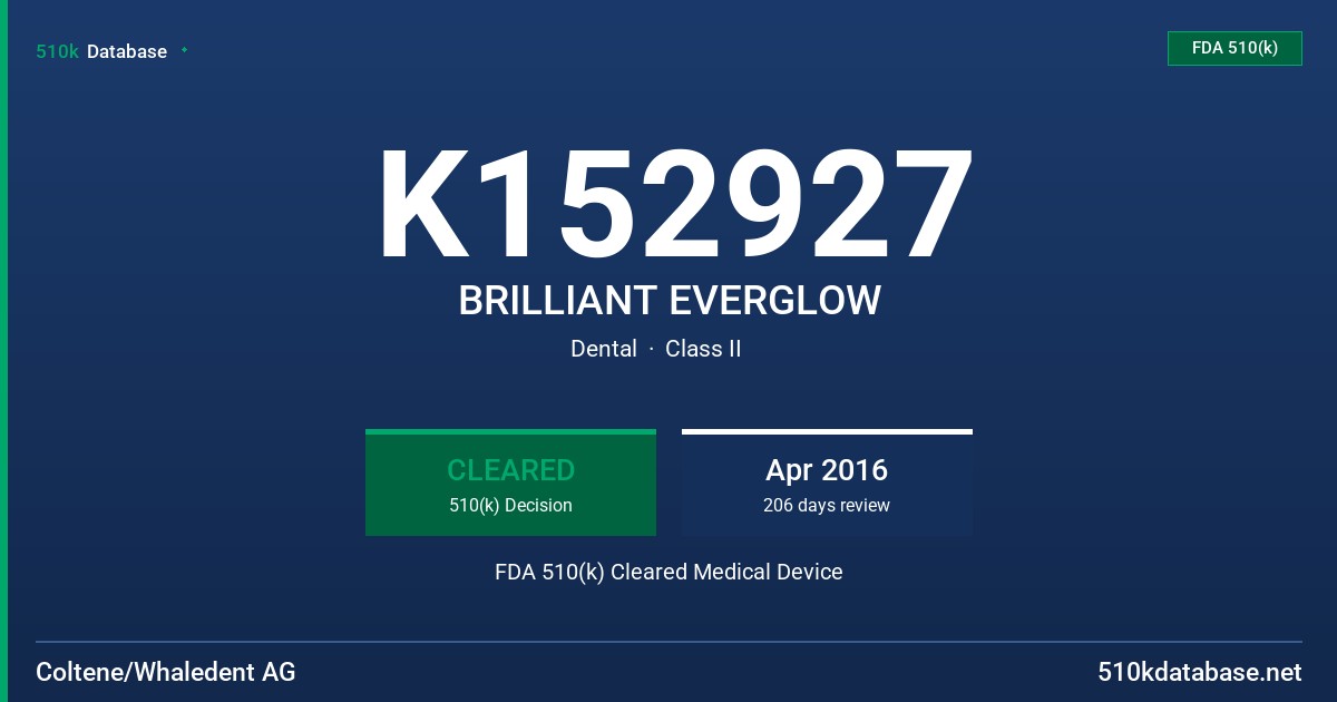 K152927 BRILLIANT EVERGLOW FDA 510(k) Cleared Medical Device
