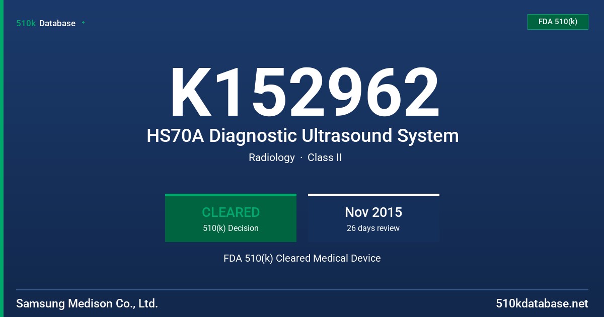 K152962 HS70A Diagnostic Ultrasound System FDA 510(k) Cleared Medical Device