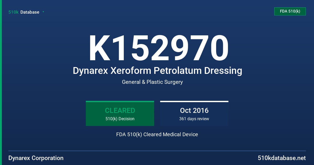 K152970 Dynarex Xeroform Petrolatum Dressing FDA 510(k) Cleared Medical Device