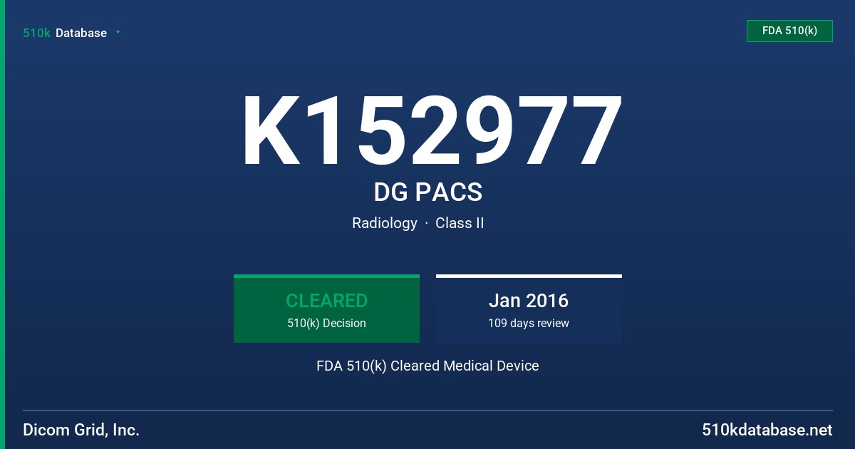 K152977 DG PACS FDA 510(k) Cleared Medical Device