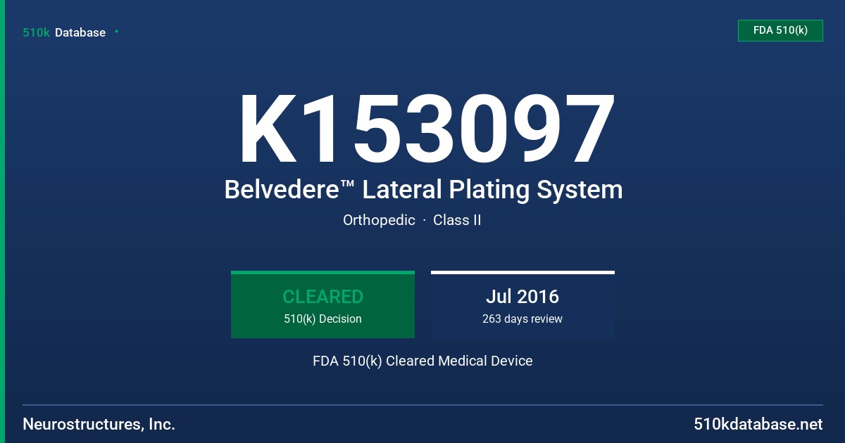 K153097 Belvedere™ Lateral Plating System FDA 510(k) Cleared Medical Device