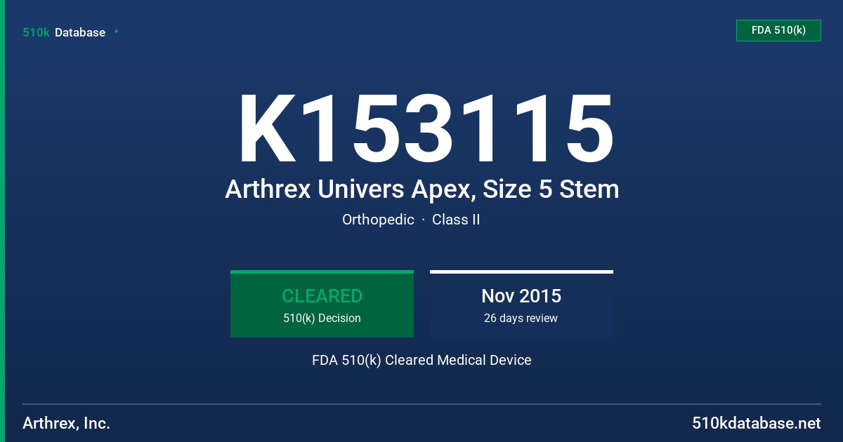 K153115 Arthrex Univers Apex, Size 5 Stem FDA 510(k) Cleared Medical Device