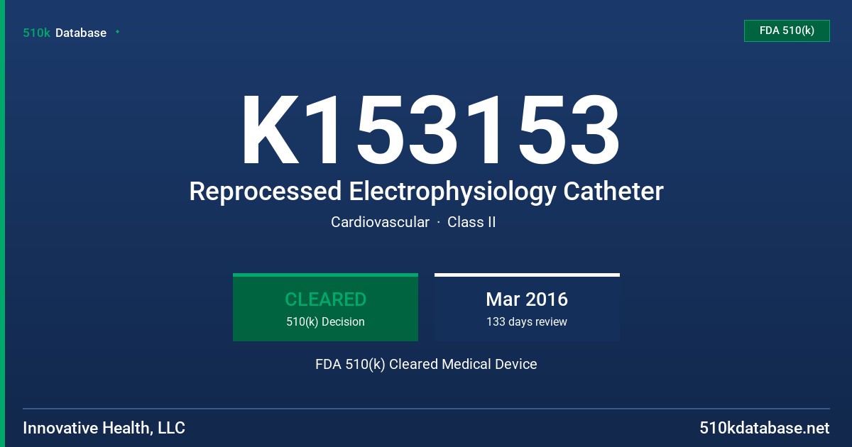 K153153 Reprocessed Electrophysiology Catheter FDA 510(k) Cleared Medical Device
