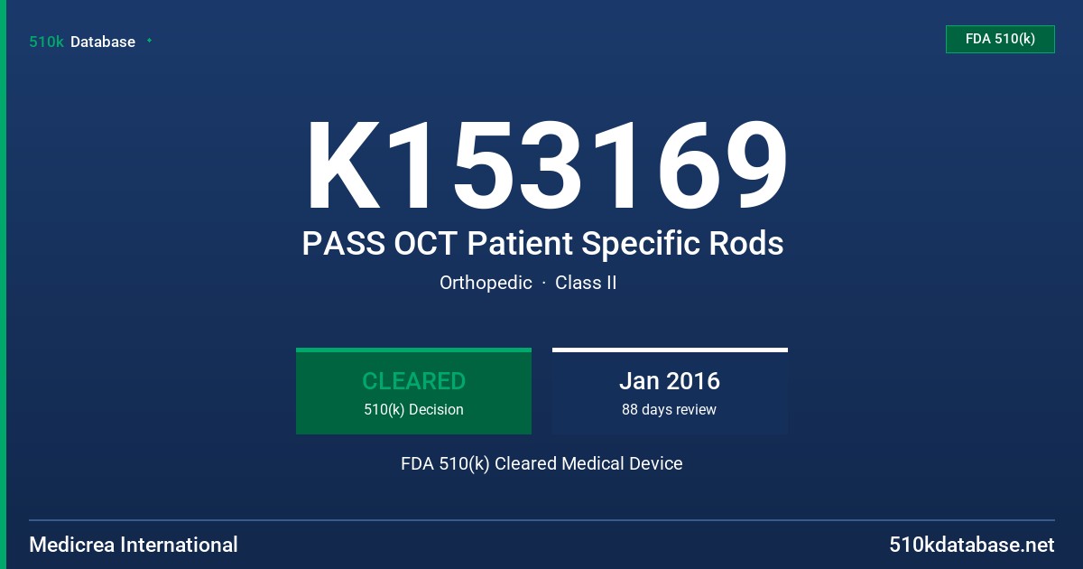 K153169 PASS OCT Patient Specific Rods FDA 510(k) Cleared Medical Device
