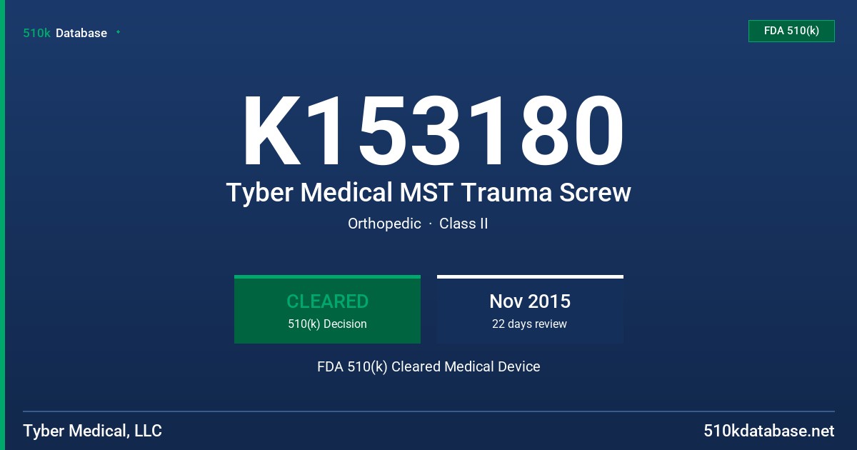 K153180 Tyber Medical MST Trauma Screw FDA 510(k) Cleared Medical Device