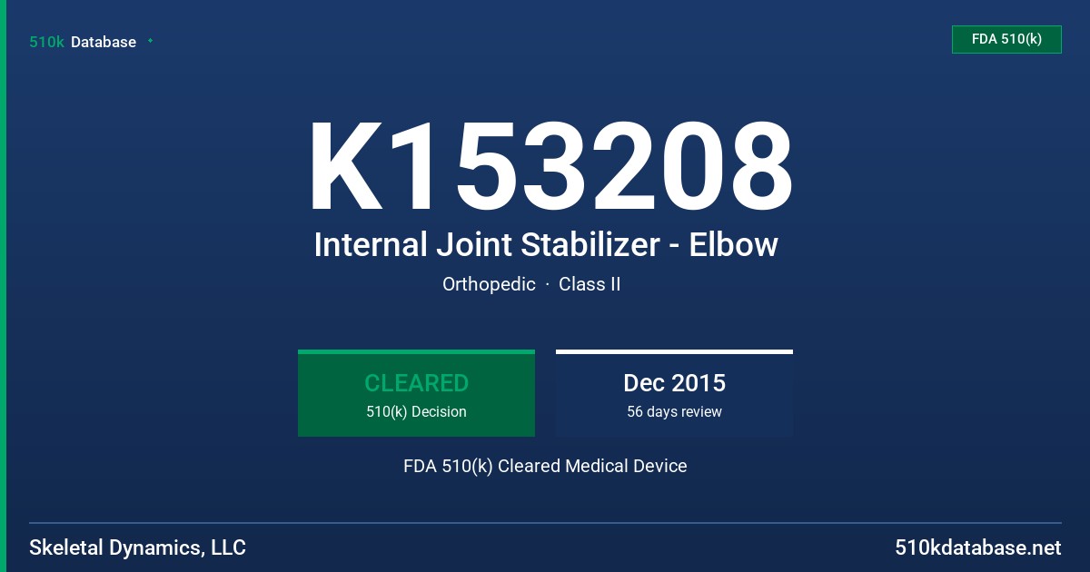 K153208 Internal Joint Stabilizer - Elbow FDA 510(k) Cleared Medical Device
