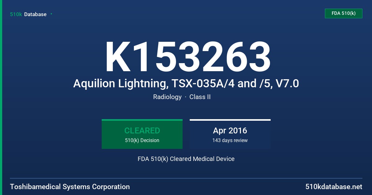 K153263 Aquilion Lightning, TSX-035A/4 and /5, V7.0 FDA 510(k) Cleared Medical Device