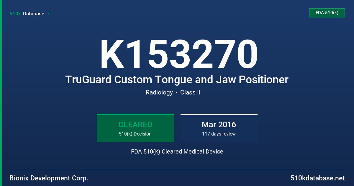 K153270 TruGuard Custom Tongue and Jaw Positioner FDA 510(k) Cleared Medical Device