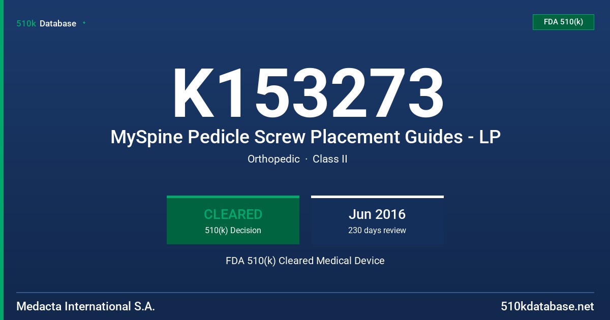 K153273 MySpine Pedicle Screw Placement Guides - LP FDA 510(k) Cleared Medical Device