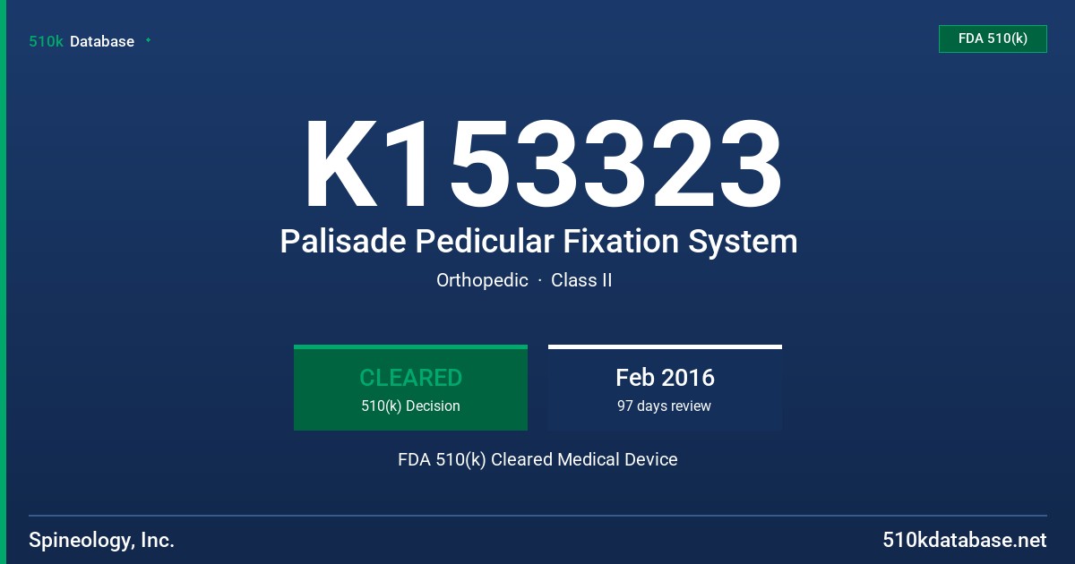 K153323 Palisade Pedicular Fixation System FDA 510(k) Cleared Medical Device