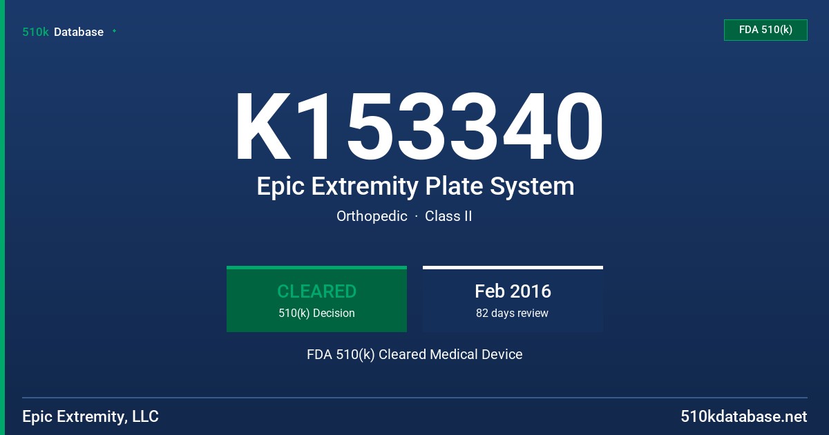 K153340 Epic Extremity Plate System FDA 510(k) Cleared Medical Device