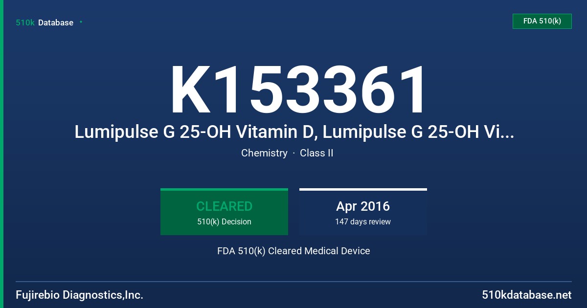 K153361 Lumipulse G 25-OH Vitamin D, Lumipulse G 25-OH Vitamin D Calibrators FDA 510(k) Cleared Medical Device