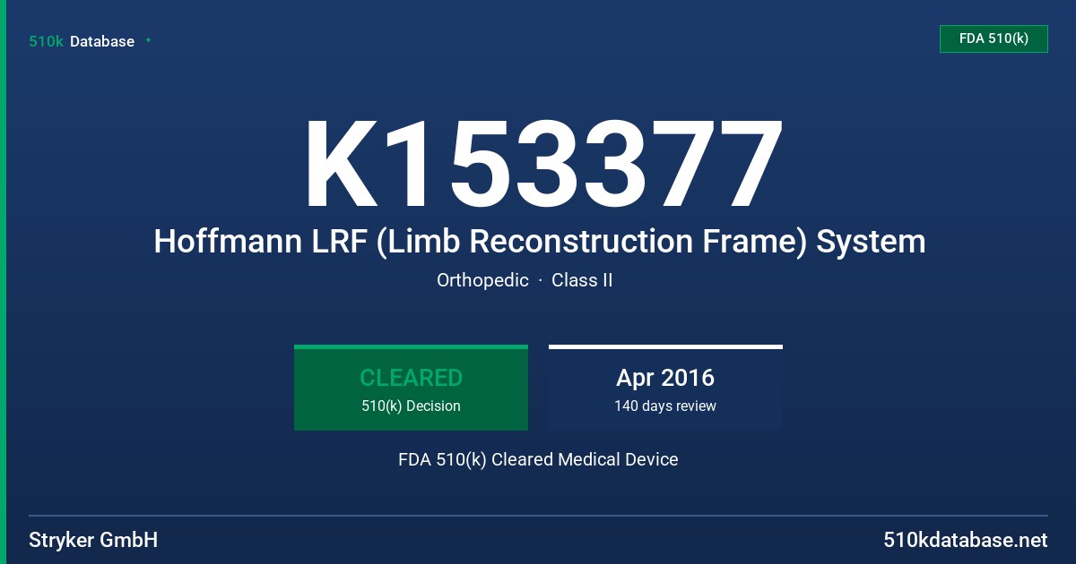 K153377 Hoffmann LRF (Limb Reconstruction Frame) System FDA 510(k) Cleared Medical Device