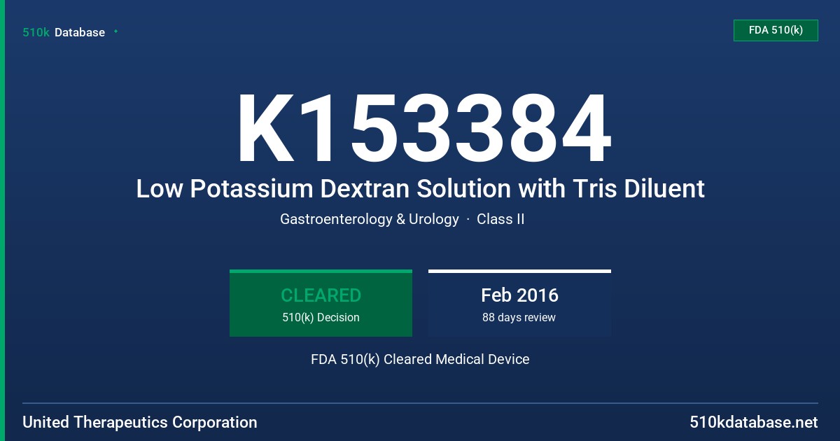 K153384 Low Potassium Dextran Solution with Tris Diluent FDA 510(k) Cleared Medical Device