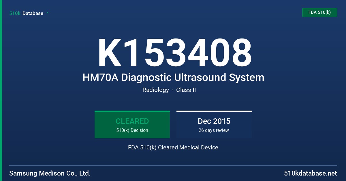 K153408 HM70A Diagnostic Ultrasound System FDA 510(k) Cleared Medical Device