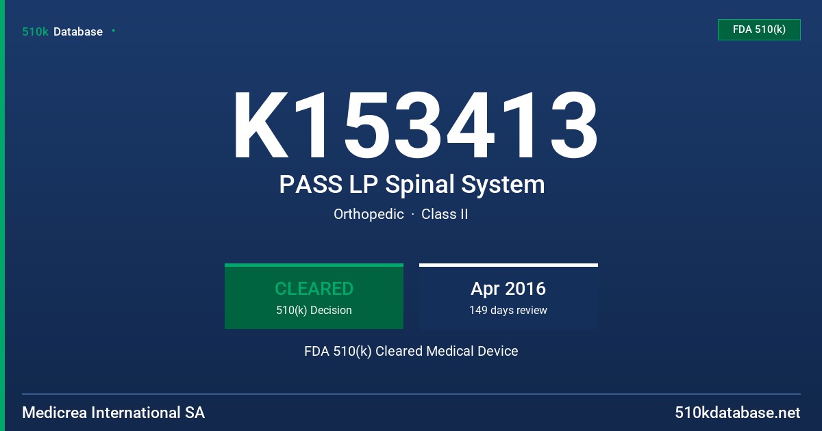 K153413 PASS LP Spinal System FDA 510(k) Cleared Medical Device