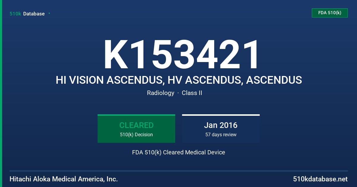 K153421 HI VISION ASCENDUS, HV ASCENDUS, ASCENDUS FDA 510(k) Cleared Medical Device
