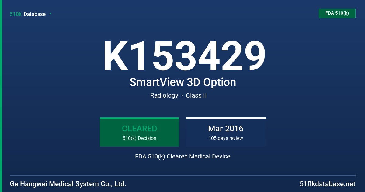 K153429 SmartView 3D Option FDA 510(k) Cleared Medical Device