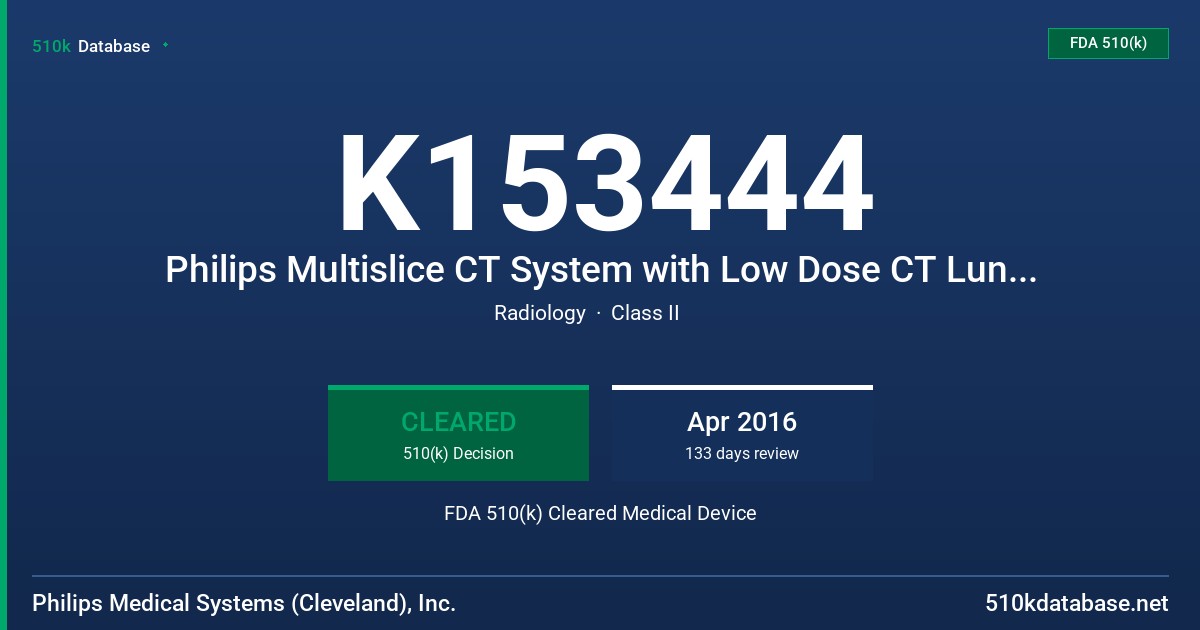 K153444 Philips Multislice CT System with Low Dose CT Lung Cancer FDA 510(k) Cleared Medical Device