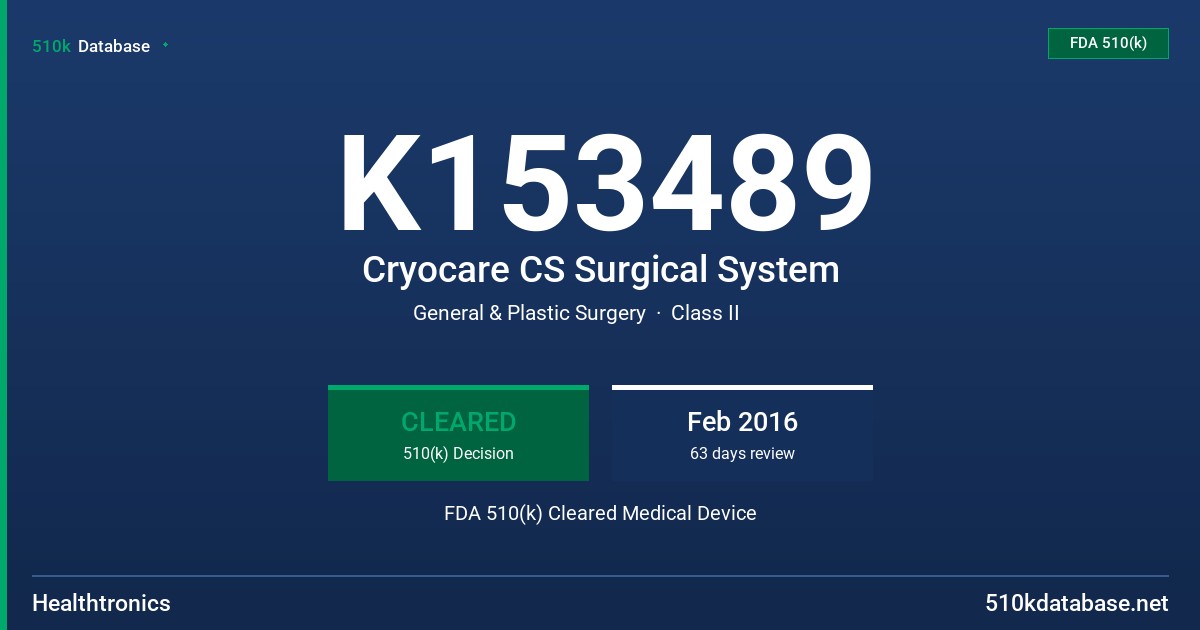 K153489 Cryocare CS Surgical System FDA 510(k) Cleared Medical Device