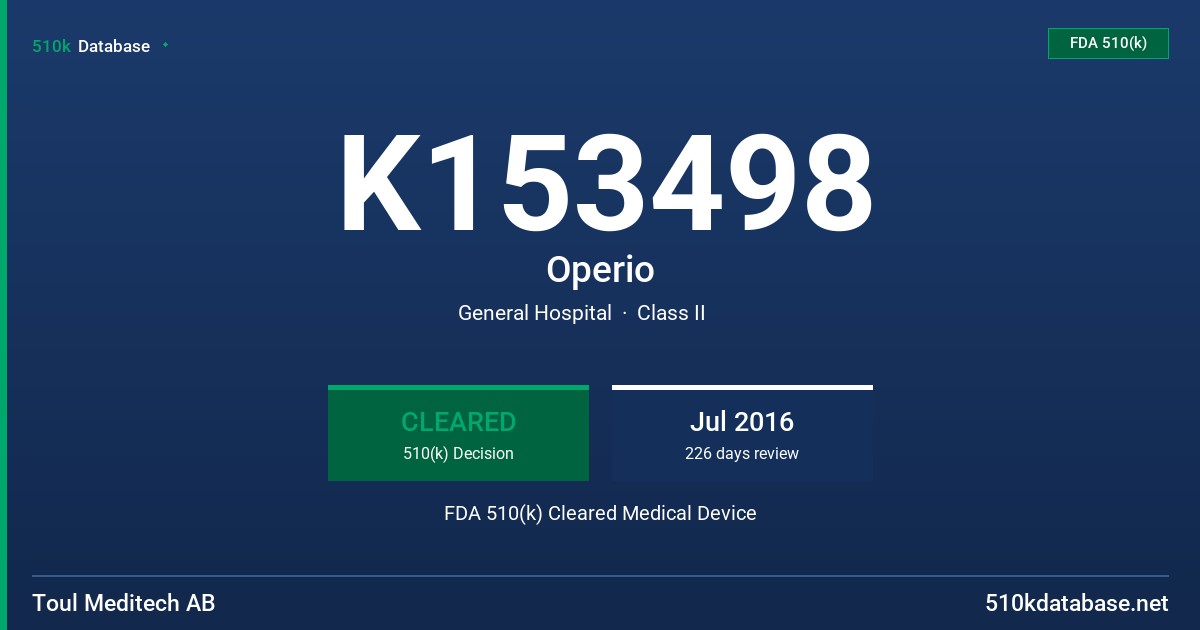 K153498 Operio FDA 510(k) Cleared Medical Device
