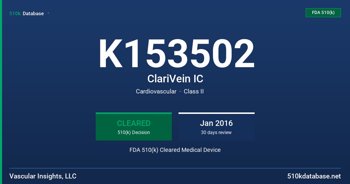 K153502 ClariVein IC FDA 510(k) Cleared Medical Device